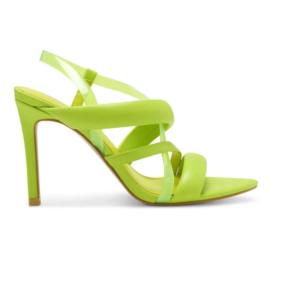 Jessica Simpson Krissta Green Transparent Asymmetrical Stiletto Slip On Size 8.5
